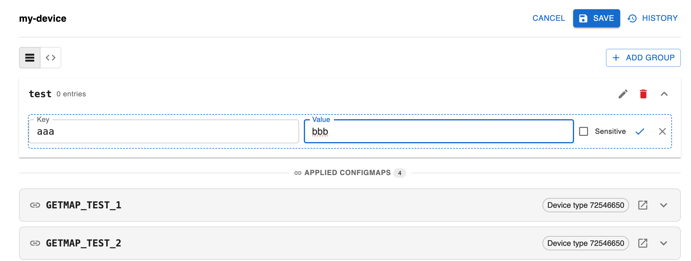 Screenshot: Editing grouop key value