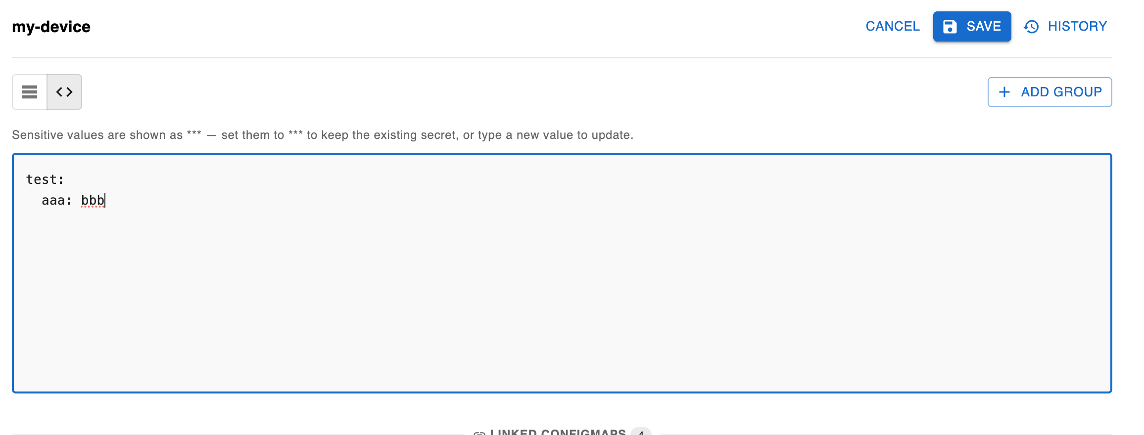 Screenshot: Editing grouop key yaml