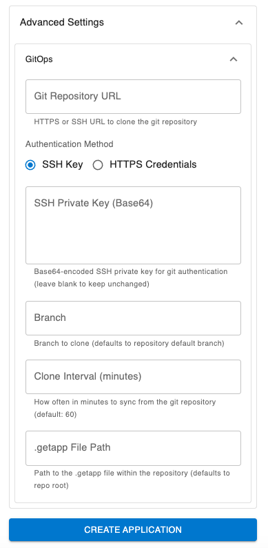 GitOps settings panel — create state