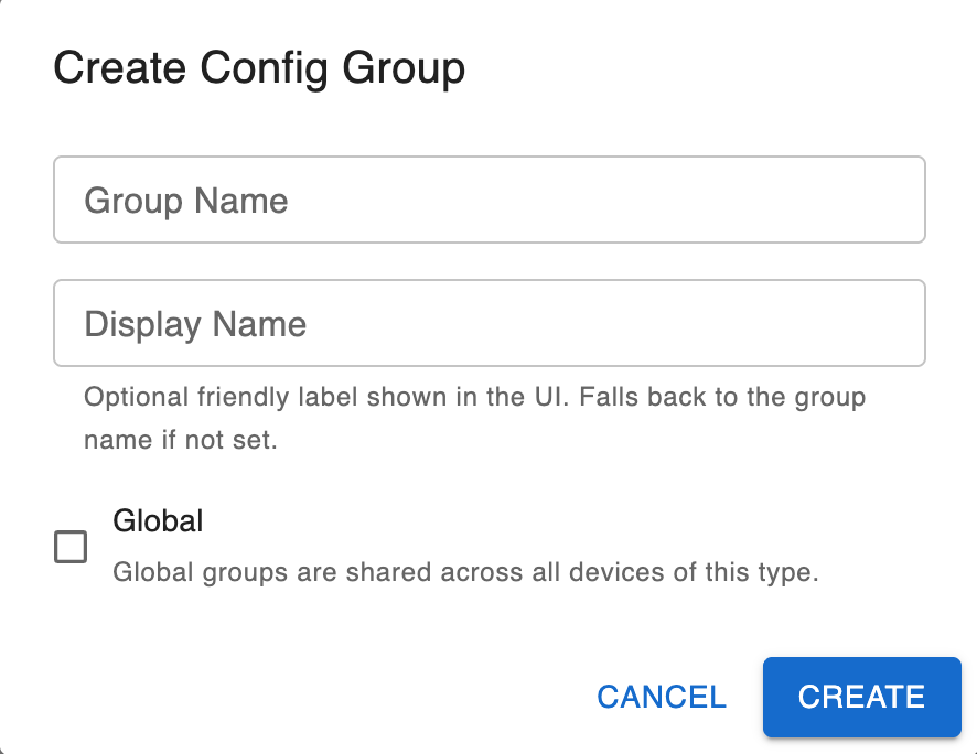 Screenshot: Adding a new configuration group with YAML editor