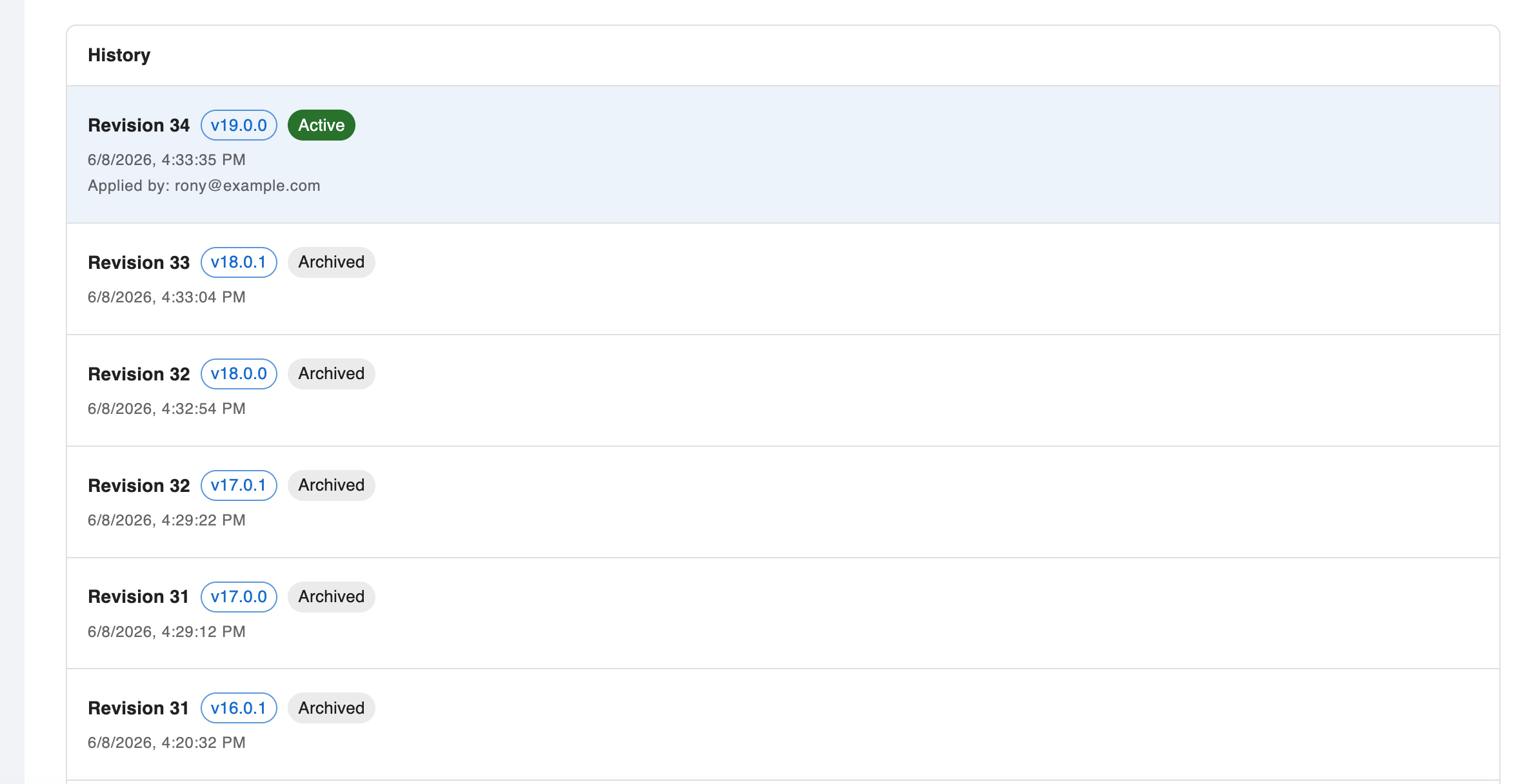 Screenshot: Revision history sidebar