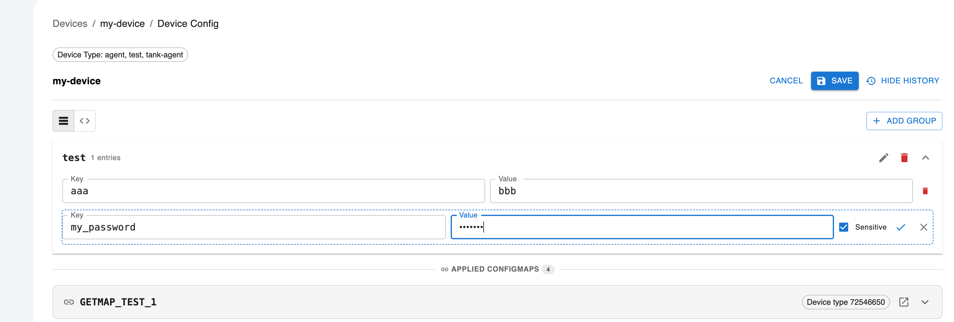 Screenshot: Marking keys as sensitive