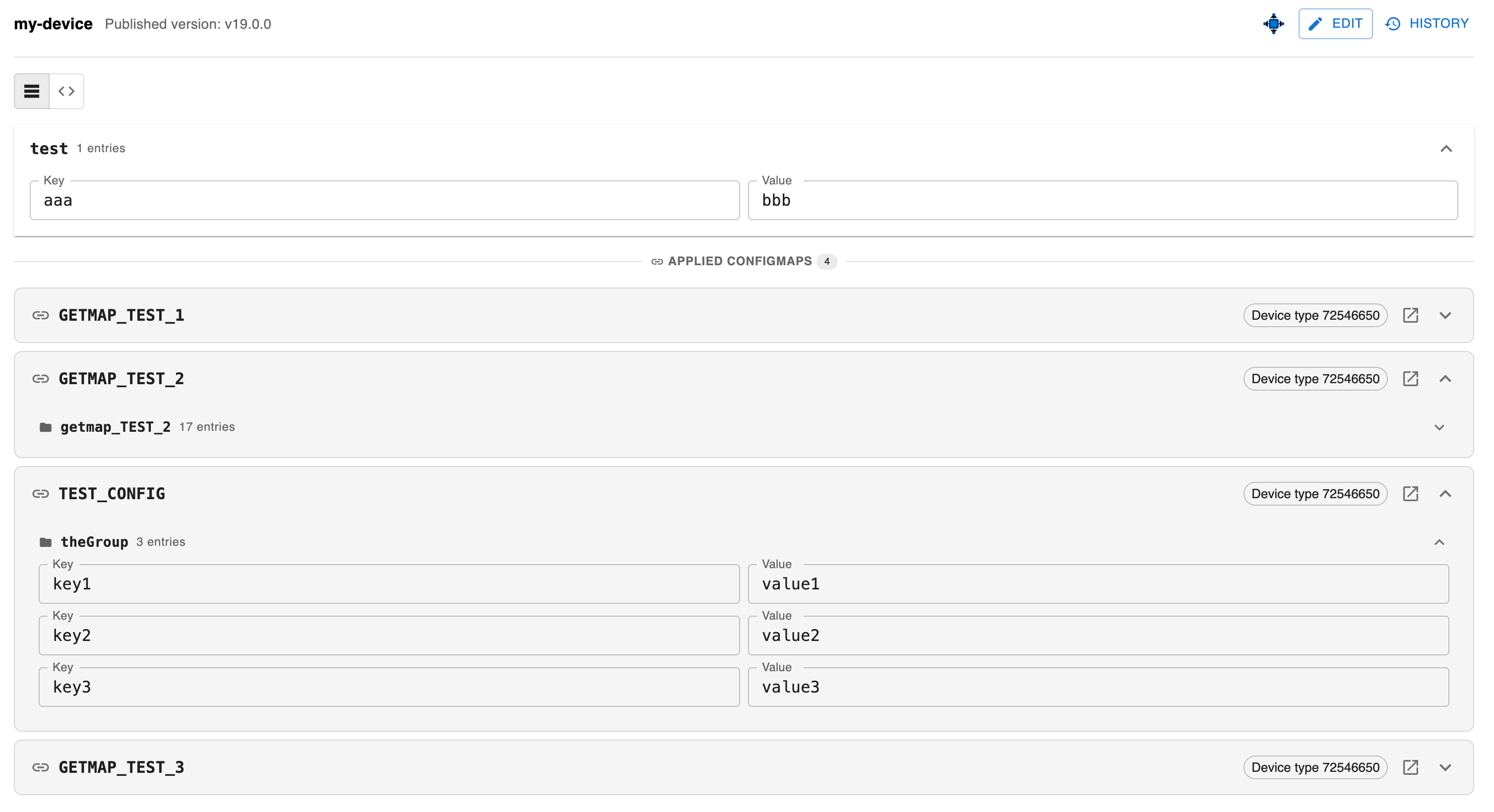 Screenshot: Device configuration view in Dashboard